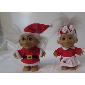 Vintage Christmas troll dolls 1990's Mr. & Mrs. Claus Santa Claus Christmas red